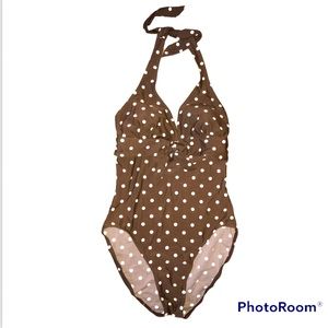 Island World Apparel One Piece Brown Polka Dot Swimwear